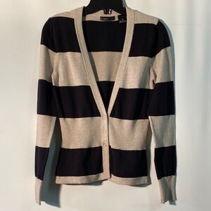 Chic Black and Cream Striped Cardigan